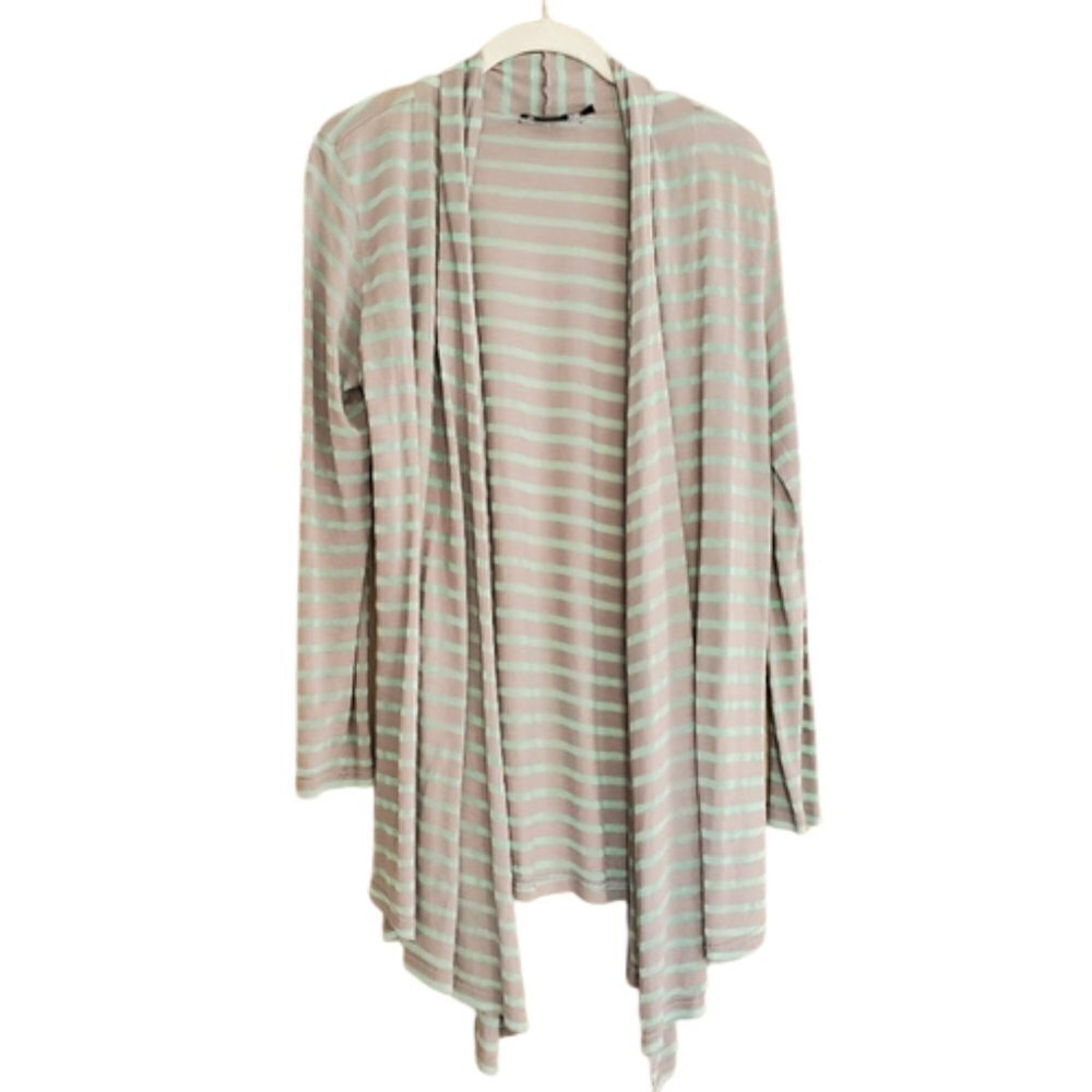 Vertigo Striped Cardigan Grey Mint Green Size M Open Hi-Lo Lightweight Layers‎
